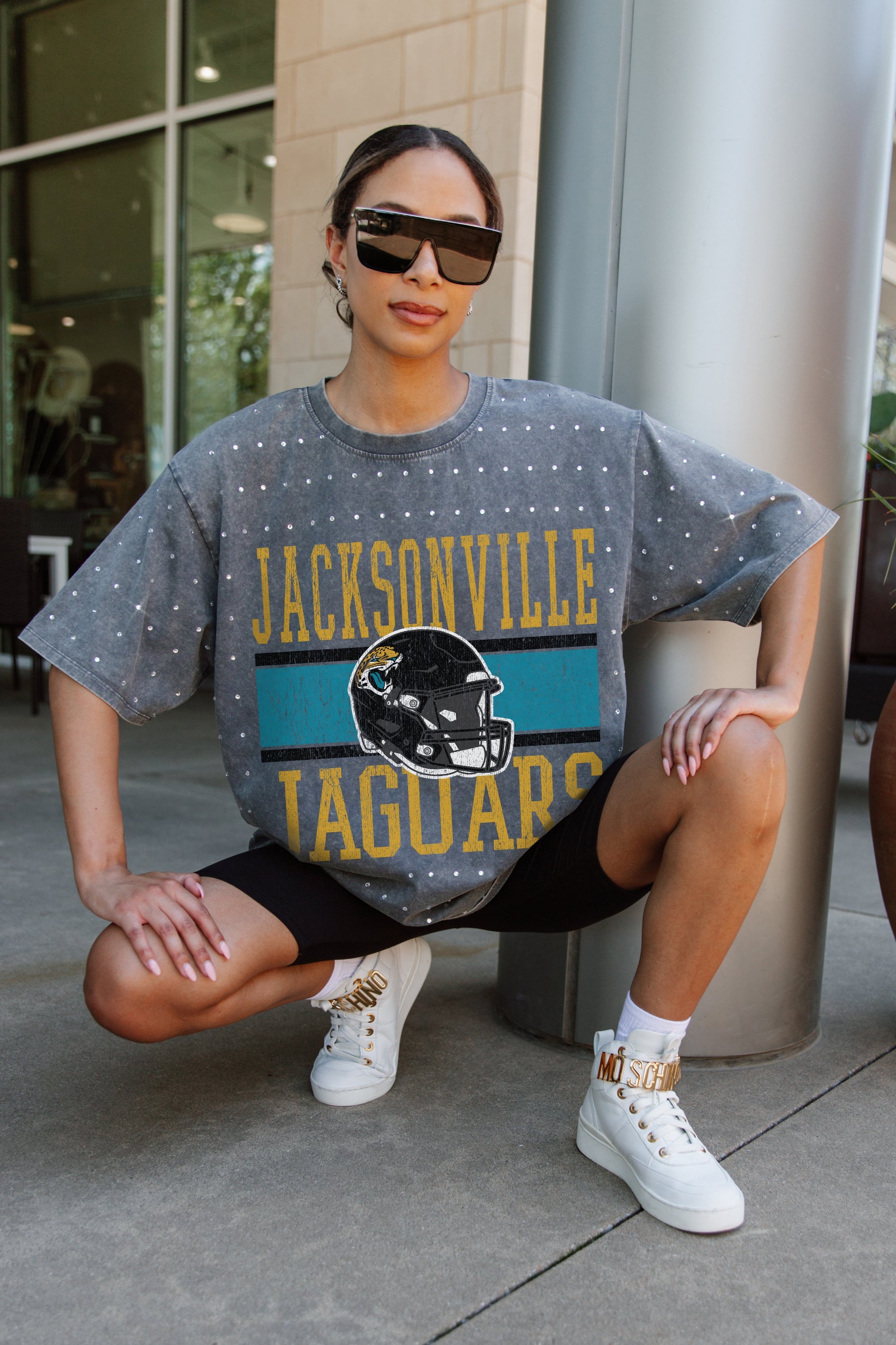 JACKSONVILLE JAGUARS ON THE BALL MINI RHINESTONE SHORT SLEEVE CLASSIC TEE