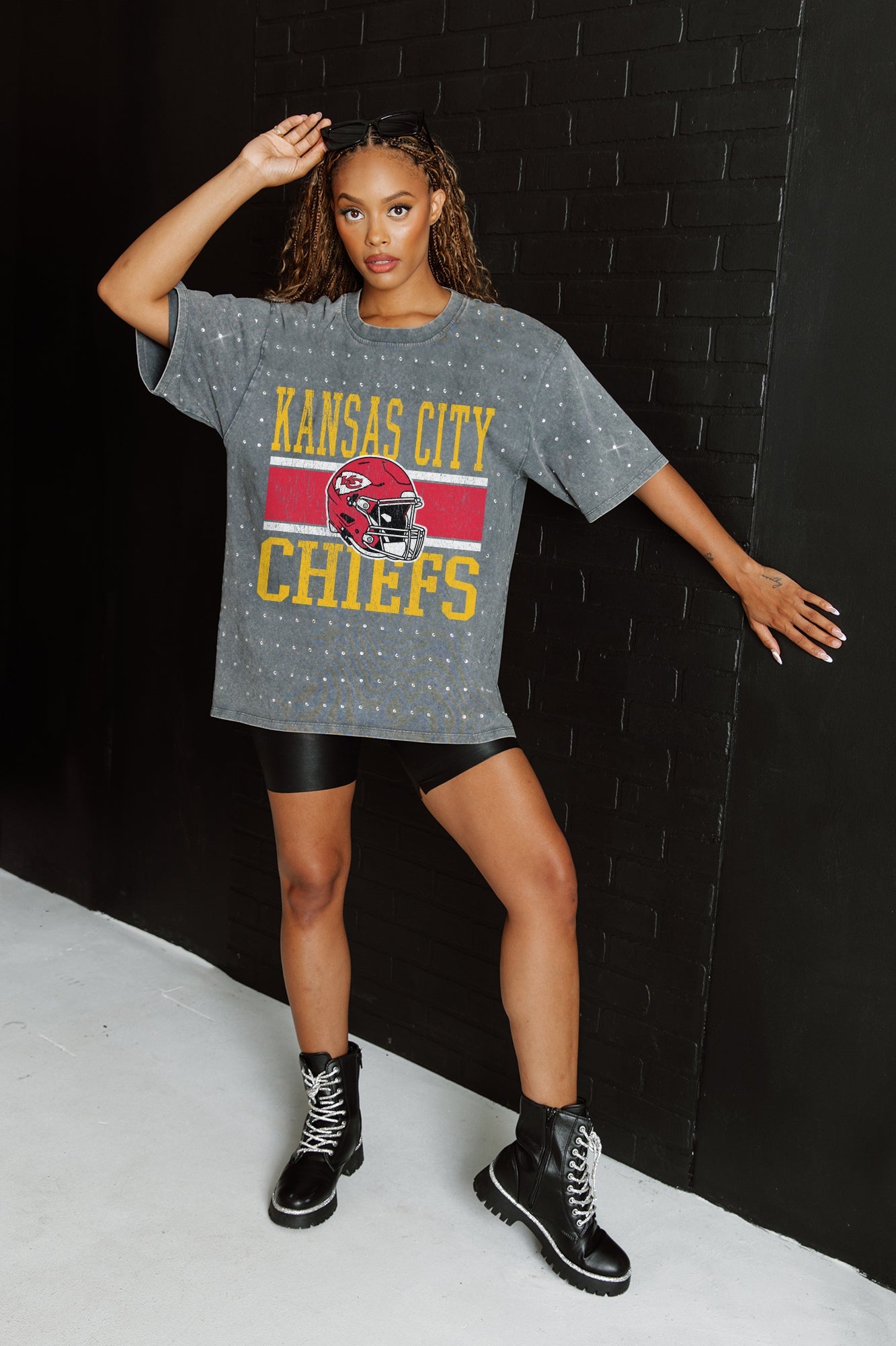 KANSAS CITY CHIEFS ON THE BALL MINI RHINESTONE SHORT SLEEVE CLASSIC TEE