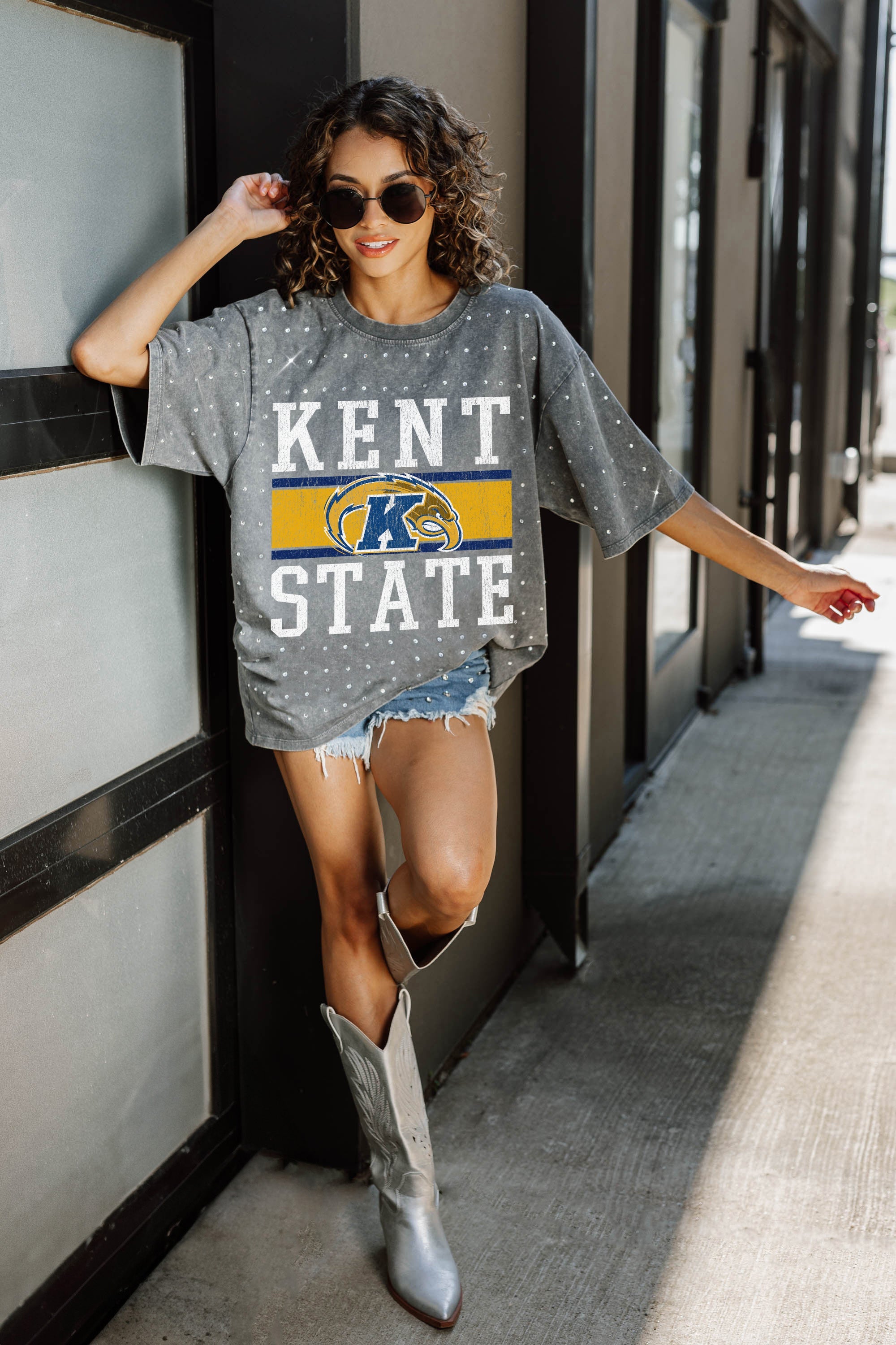 KENT STATE GOLDEN FLASHES ON THE BALL MINI RHINESTONE SHORT SLEEVE CLASSIC TEE