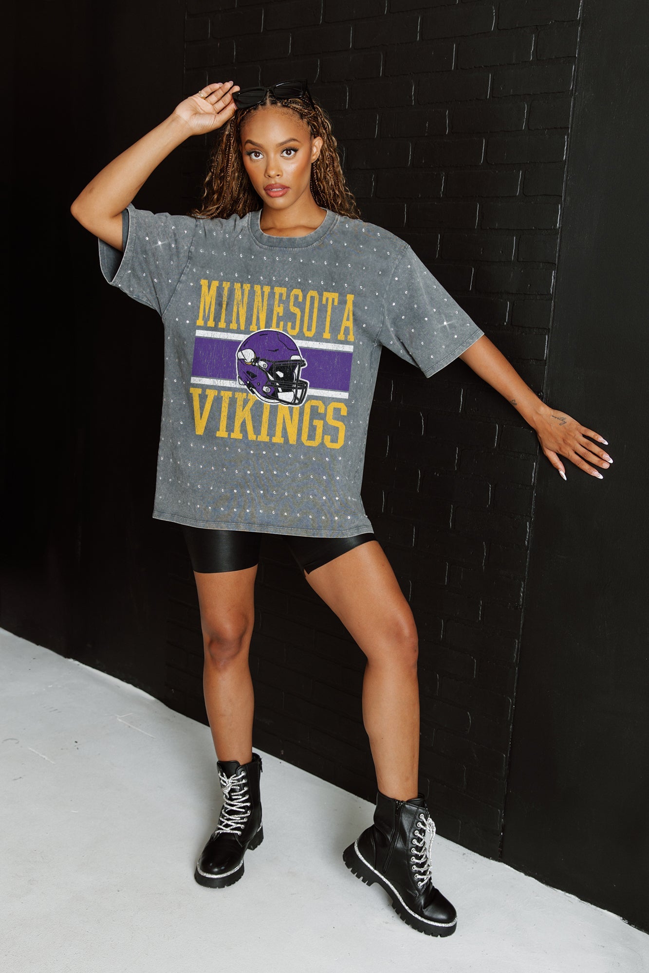 MINNESOTA VIKINGS ON THE BALL MINI RHINESTONE SHORT SLEEVE CLASSIC TEE