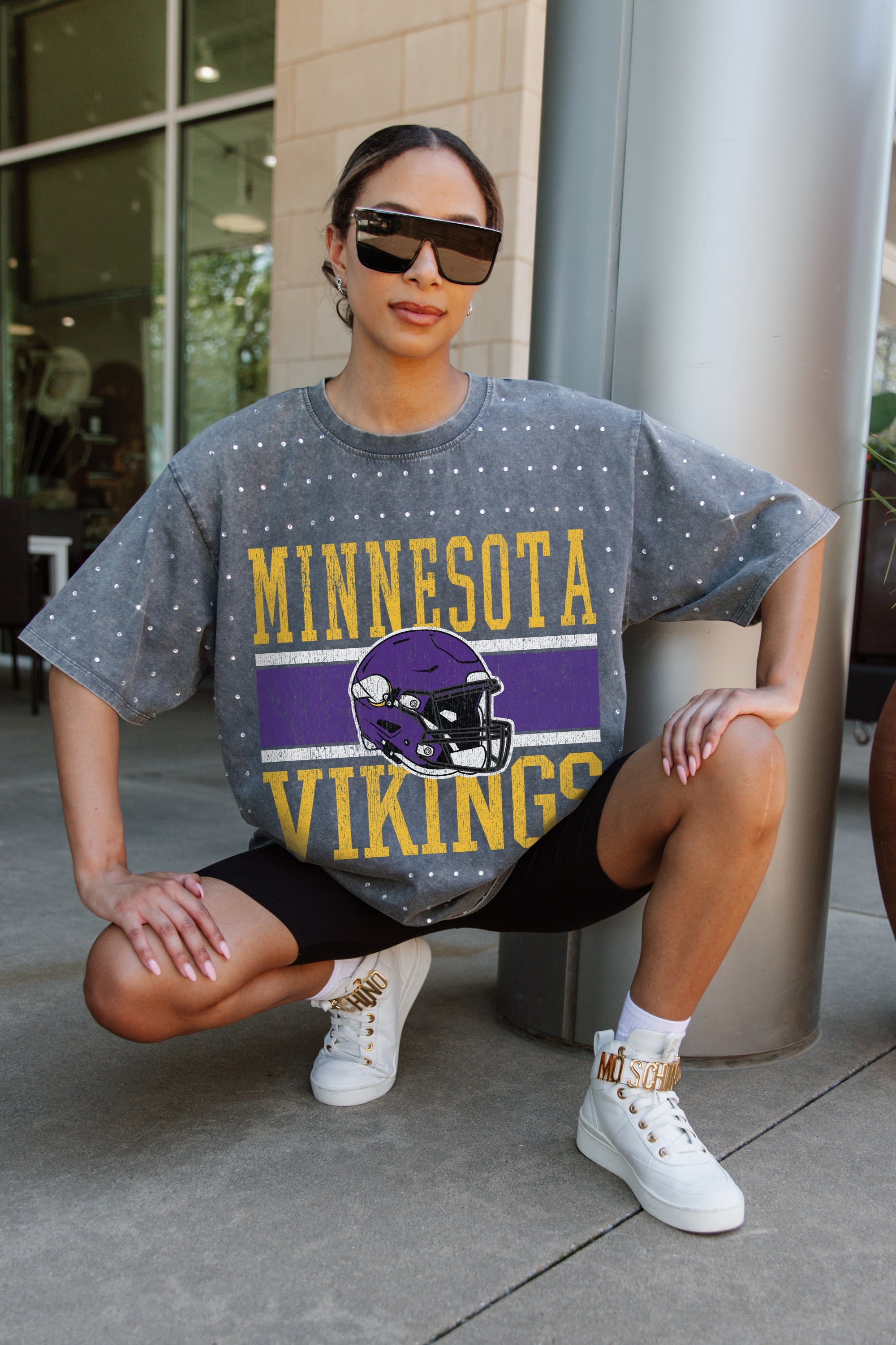 MINNESOTA VIKINGS ON THE BALL MINI RHINESTONE SHORT SLEEVE CLASSIC TEE