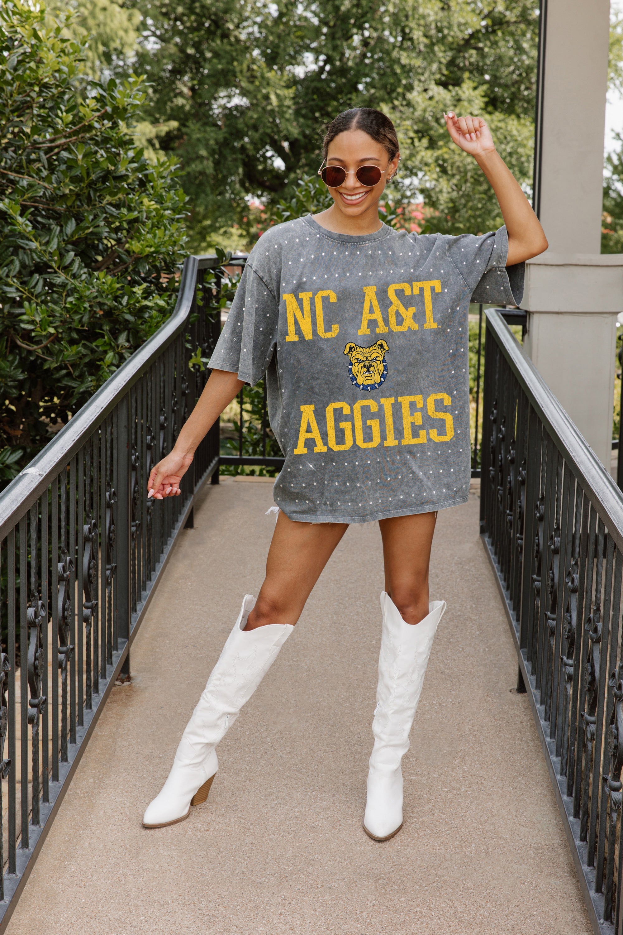 NORTH CAROLINA A&T STATE AGGIES ON THE BALL MINI RHINESTONE SHORT SLEEVE CLASSIC TEE