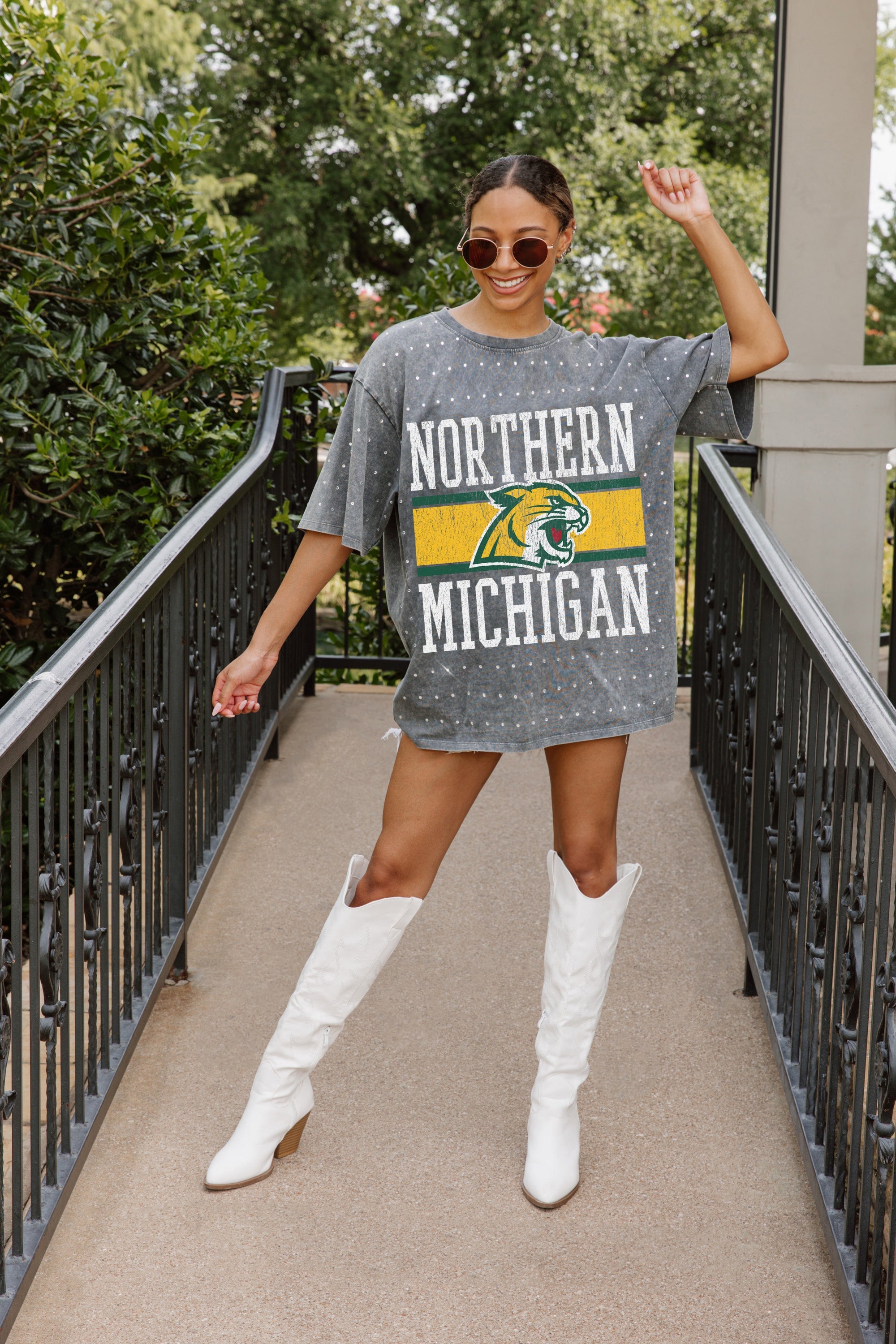 NORTHERN MICHIGAN WILDCATS ON THE BALL MINI RHINESTONE SHORT SLEEVE CLASSIC TEE