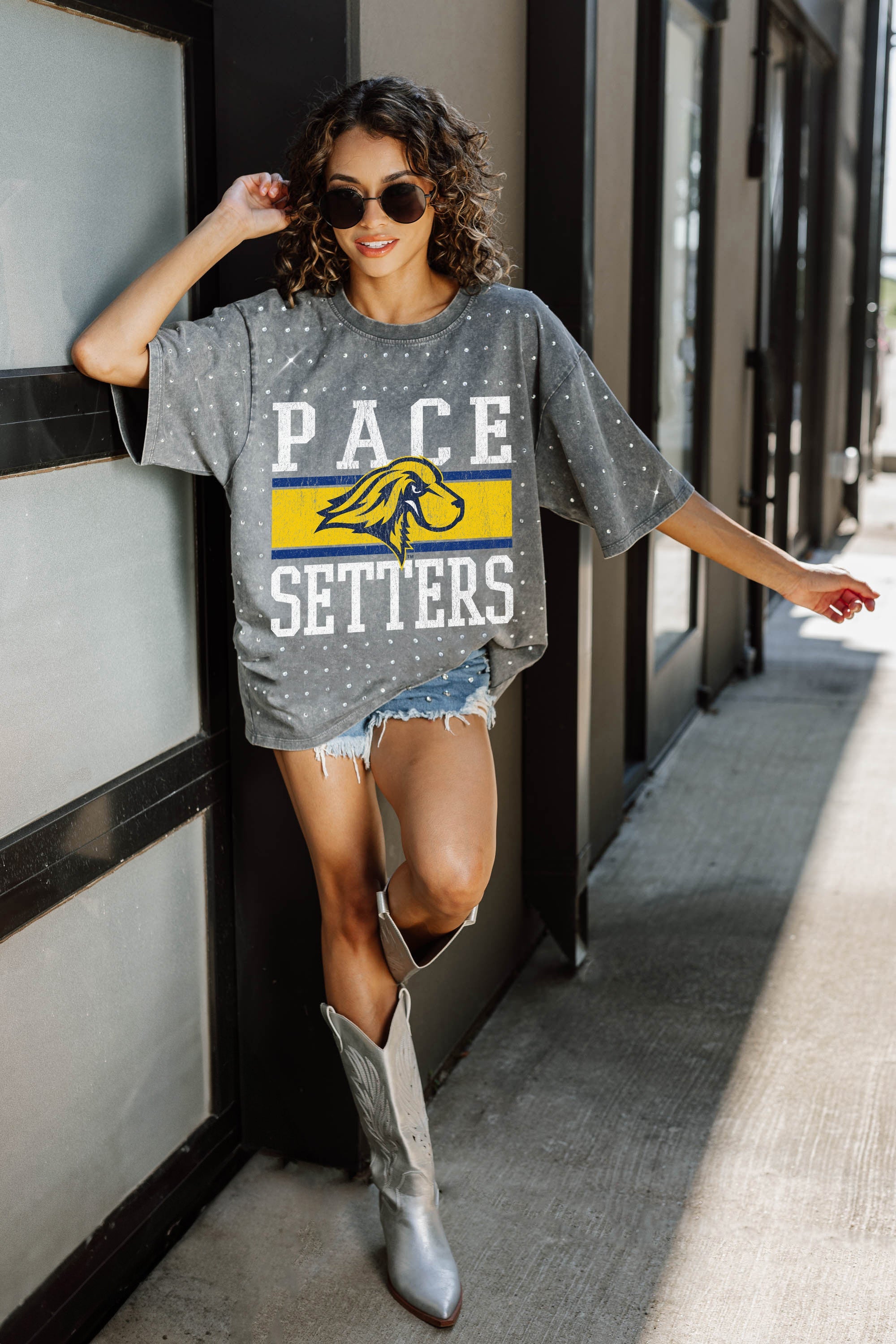 PACE SETTERS ON THE BALL MINI RHINESTONE SHORT SLEEVE CLASSIC TEE