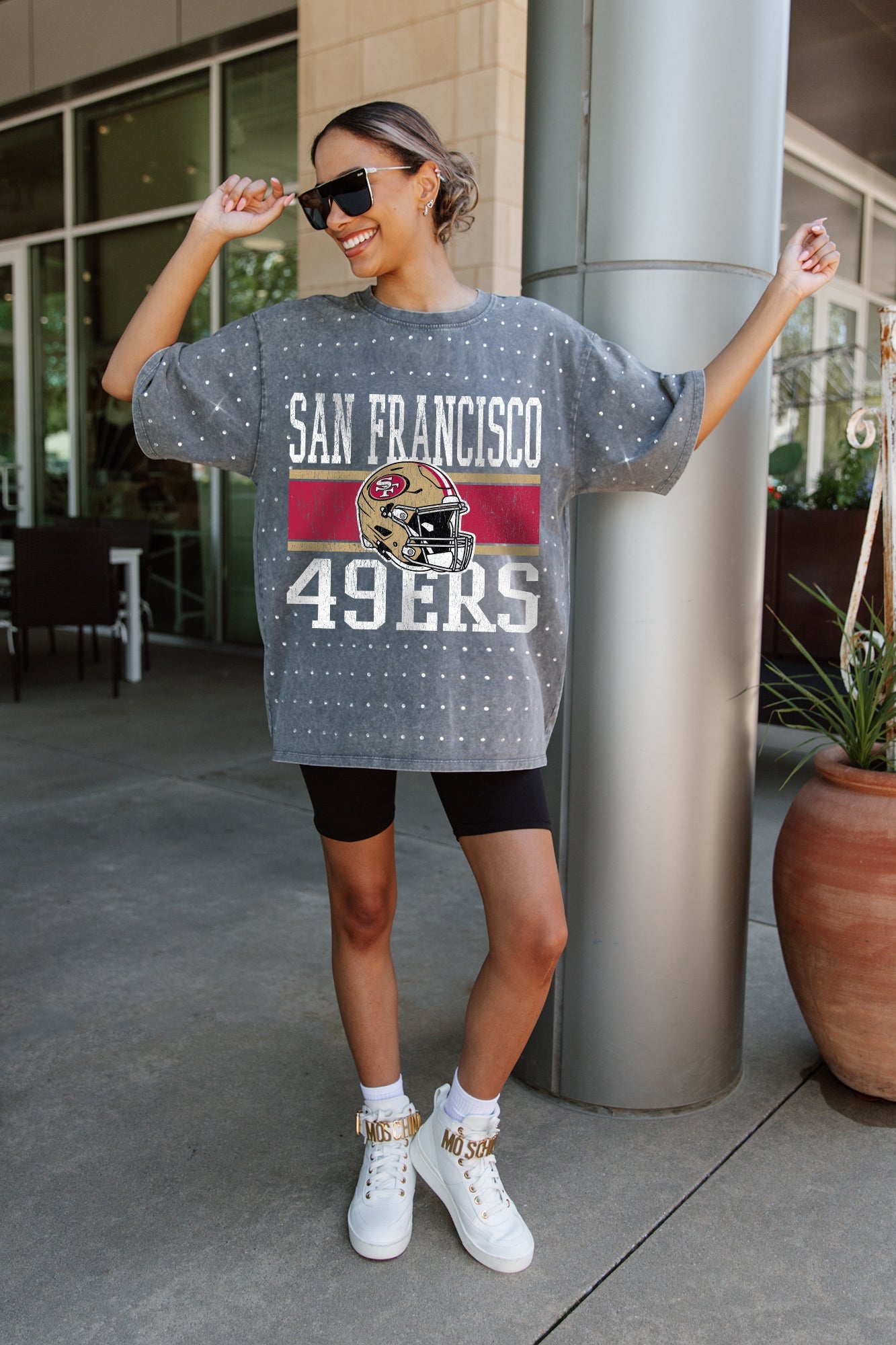 SAN FRANCISCO 49ERS ON THE BALL MINI RHINESTONE SHORT SLEEVE CLASSIC TEE