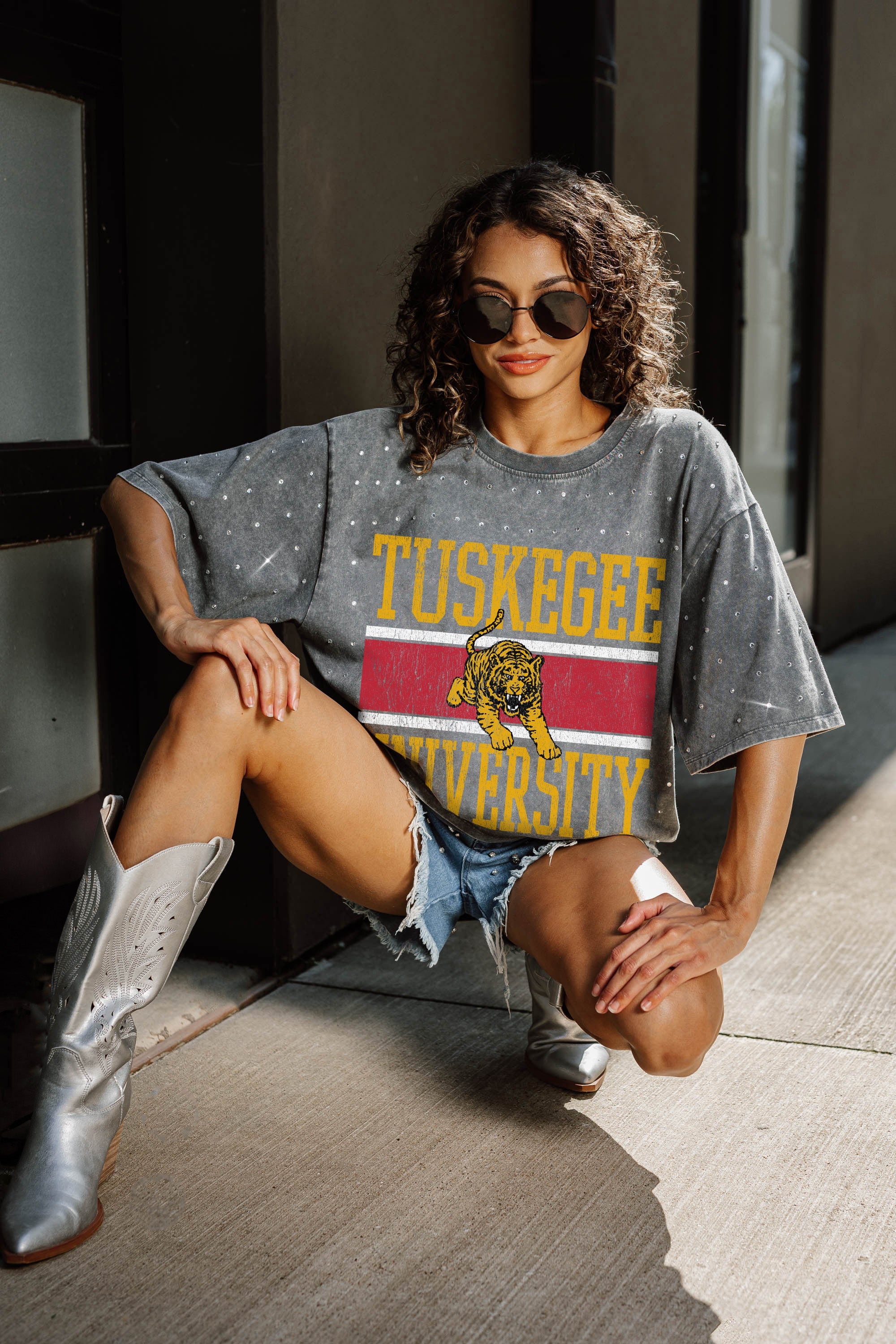 TUSKEGEE GOLDEN TIGERS ON THE BALL MINI RHINESTONE SHORT SLEEVE CLASSIC TEE