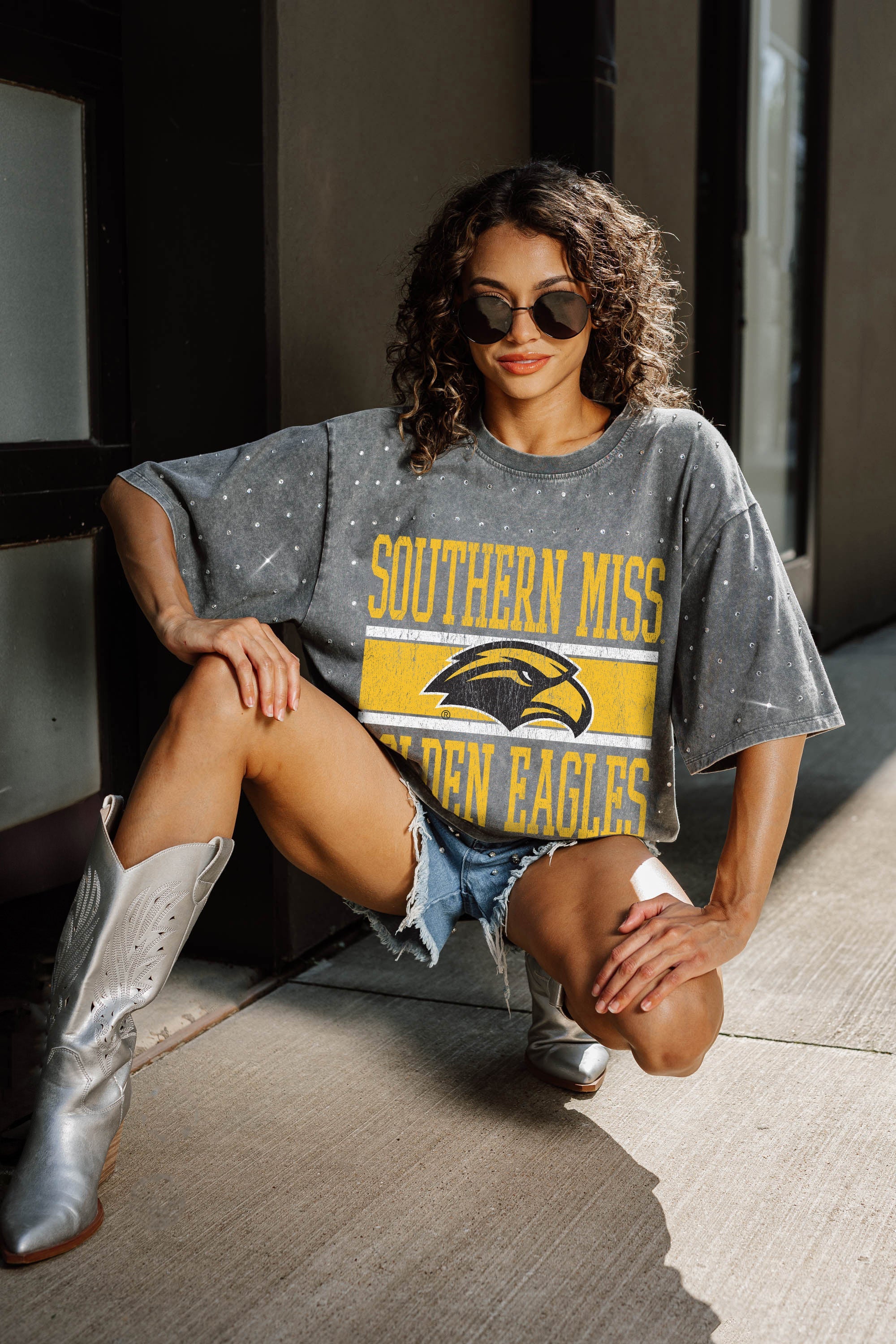 SOUTHERN MISS GOLDEN EAGLES ON THE BALL MINI RHINESTONE SHORT SLEEVE CLASSIC TEE