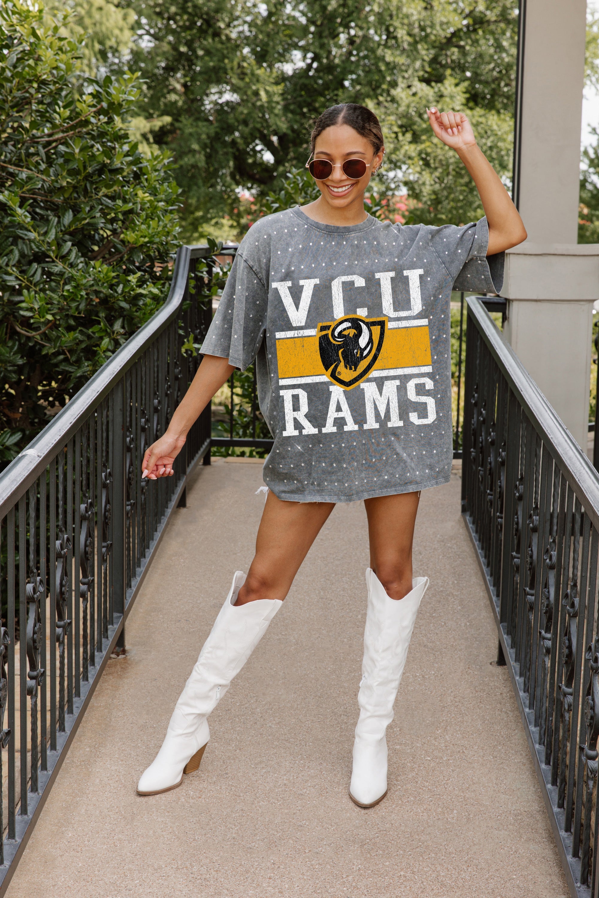 VIRGINIA COMMONWEALTH RAMS ON THE BALL MINI RHINESTONE SHORT SLEEVE CLASSIC TEE