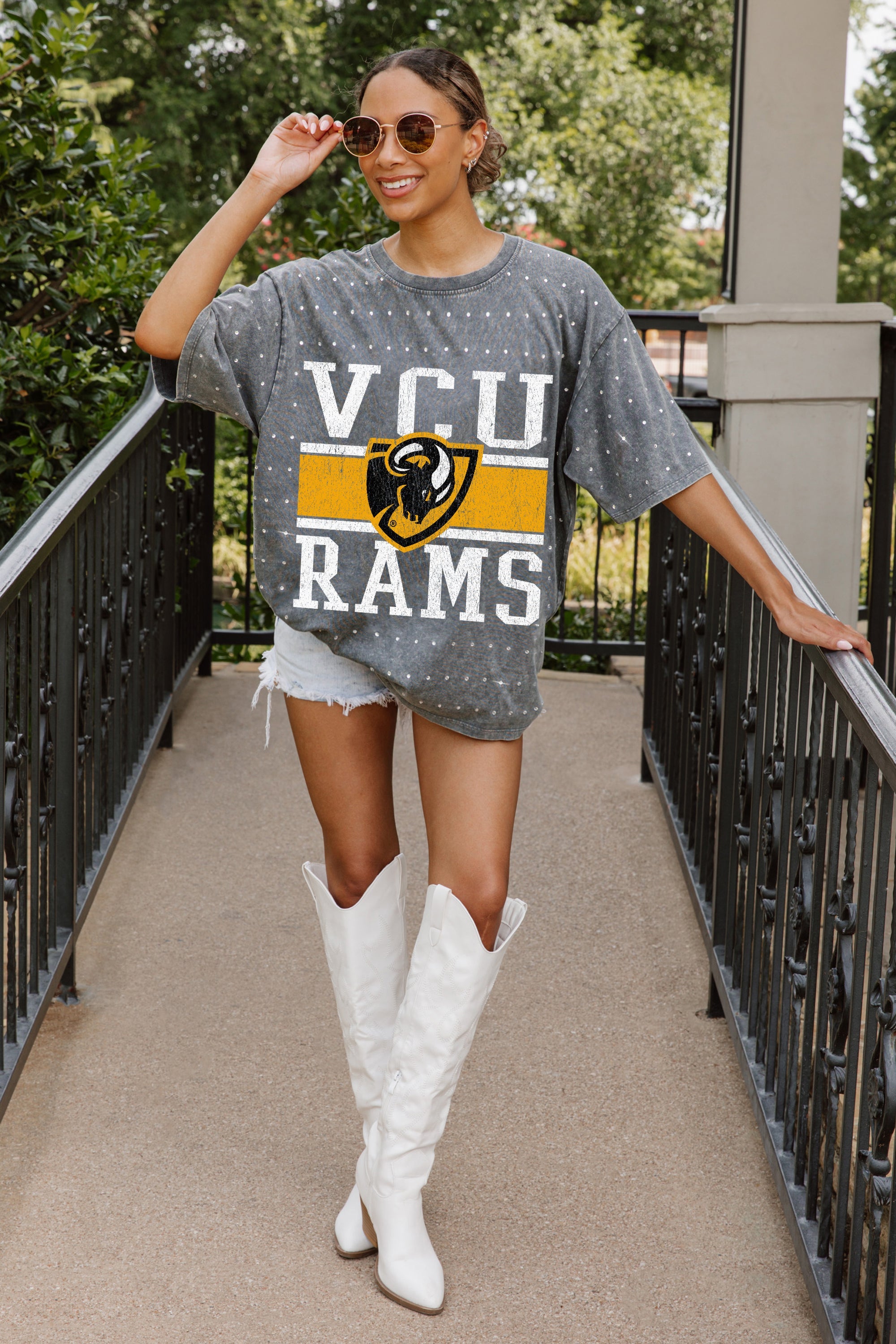 VIRGINIA COMMONWEALTH RAMS ON THE BALL MINI RHINESTONE SHORT SLEEVE CLASSIC TEE