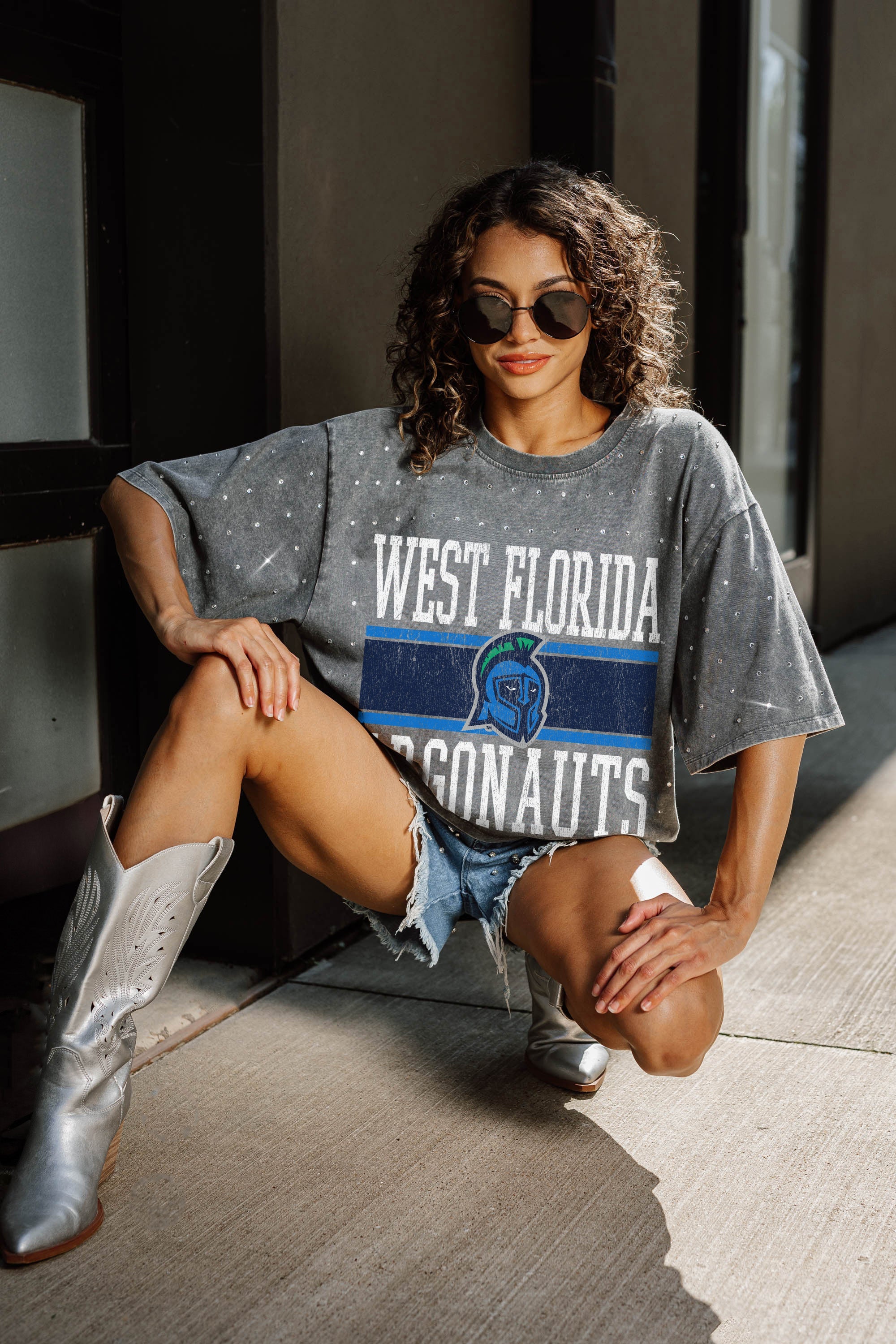 WEST FLORIDA ARGONAUTS ON THE BALL MINI RHINESTONE SHORT SLEEVE CLASSIC TEE