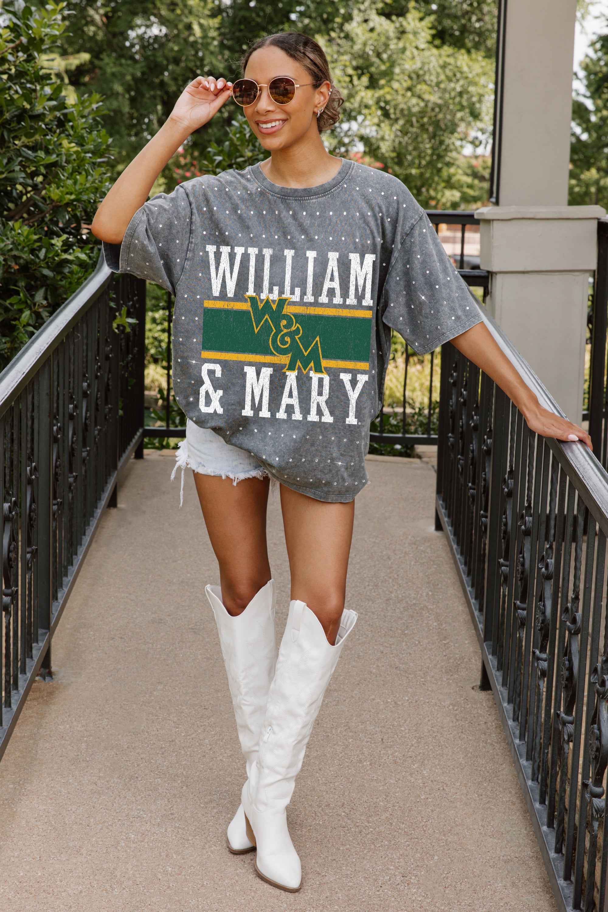 WILLIAM & MARY TRIBE ON THE BALL MINI RHINESTONE SHORT SLEEVE CLASSIC TEE