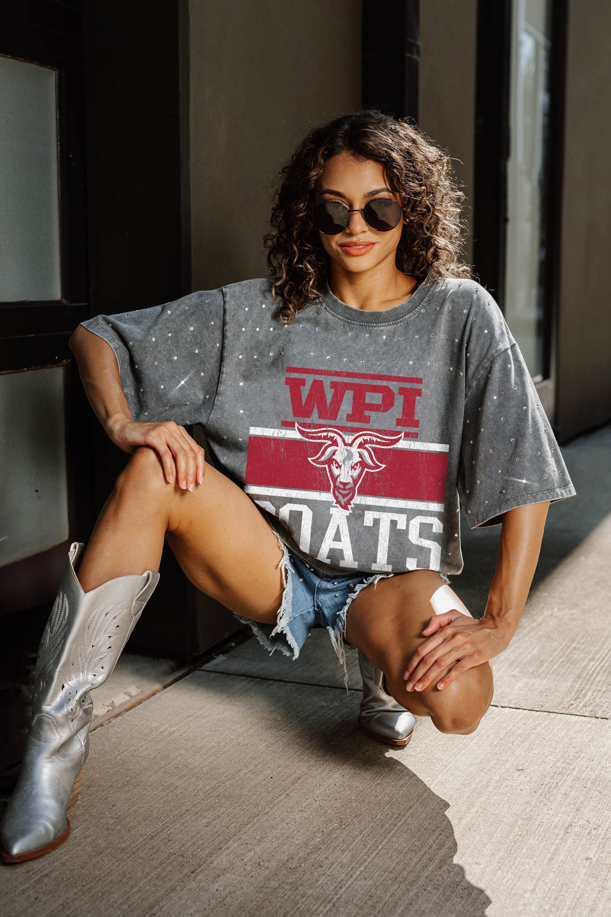 WORCESTER POLYTECHNIC INSTITUTE GOATS ON THE BALL MINI RHINESTONE SHORT SLEEVE CLASSIC TEE