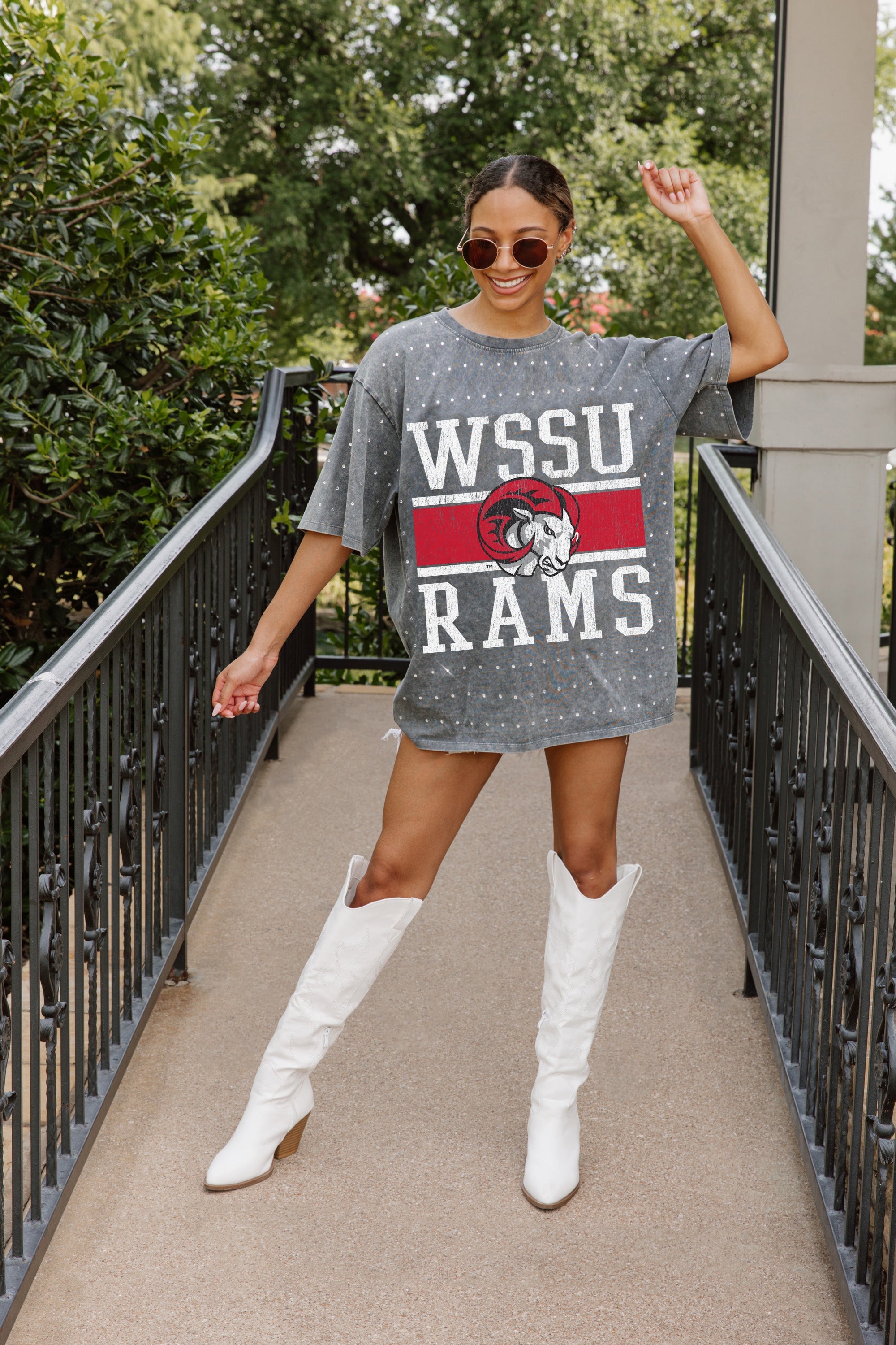 WINSTON-SALEM STATE RAMS ON THE BALL MINI RHINESTONE SHORT SLEEVE CLASSIC TEE