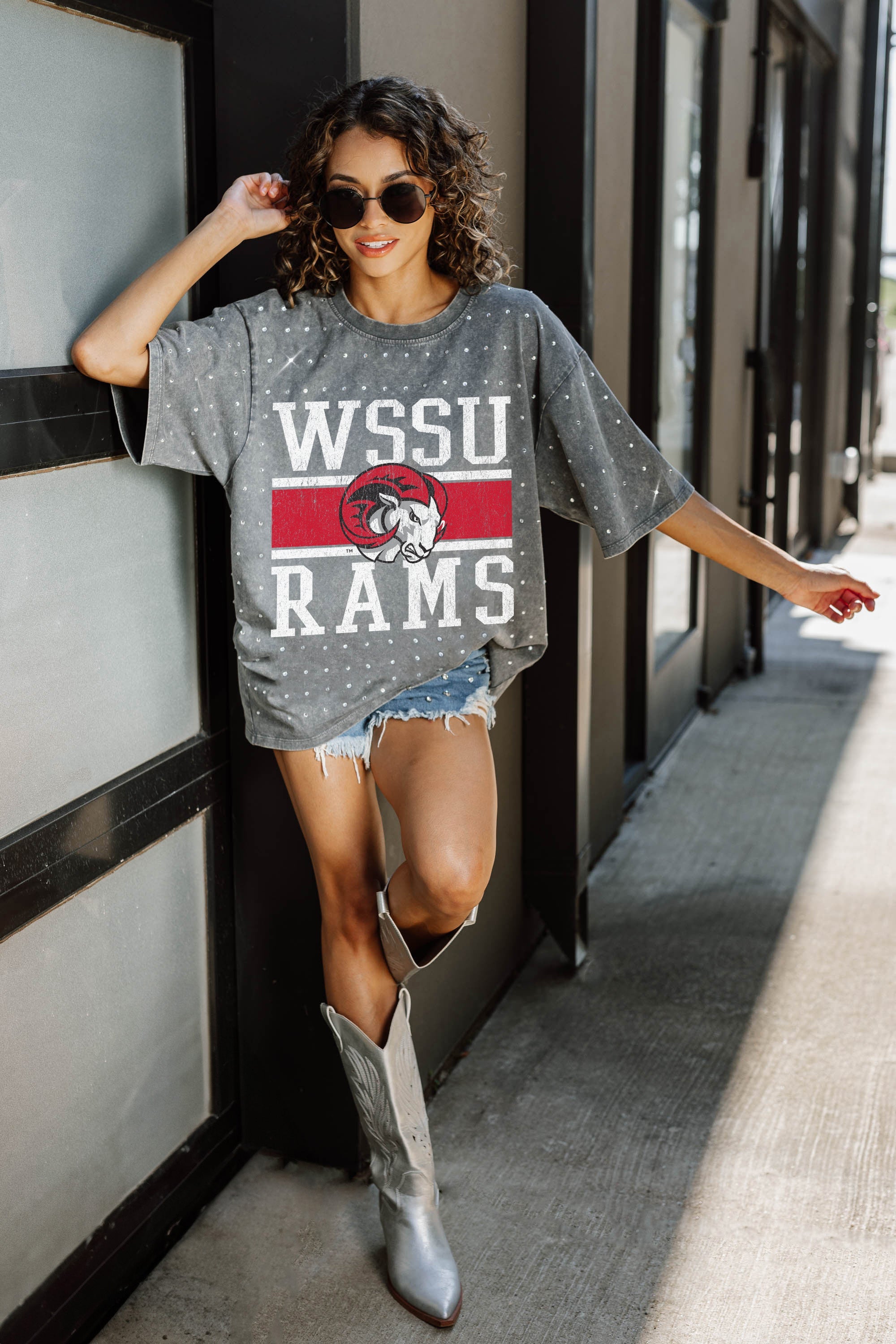 WINSTON-SALEM STATE RAMS ON THE BALL MINI RHINESTONE SHORT SLEEVE CLASSIC TEE