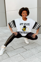 APPALACHIAN STATE MOUNTAINEERS STARTING LINEUP VINTAGE LOOK SHORT SLEEVE SPORTS STRIPE RAGLAN TEE