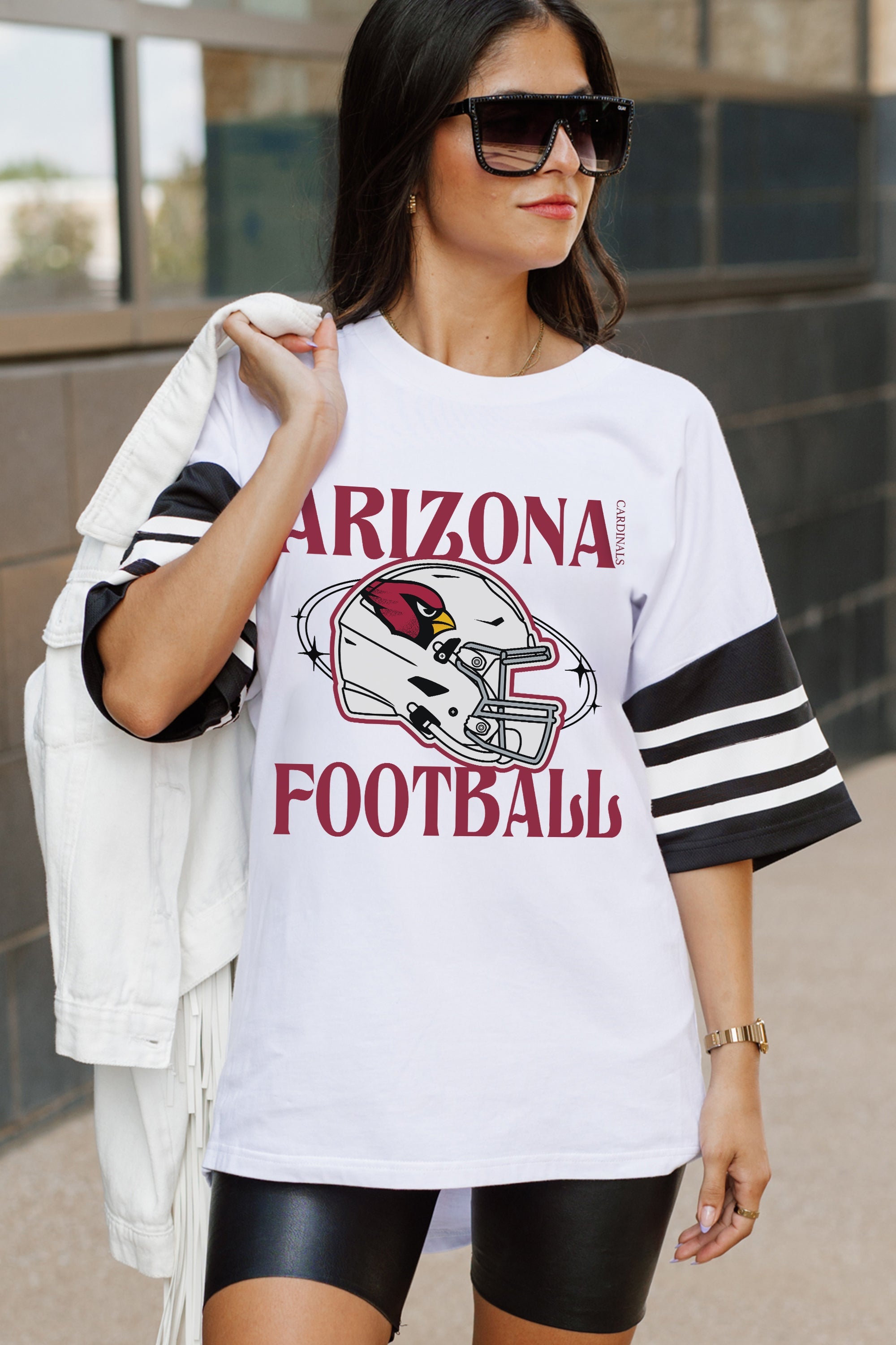 ARIZONA CARDINALS STARTING LINEUP VINTAGE LOOK SHORT SLEEVE SPORTS STRIPE RAGLAN TEE