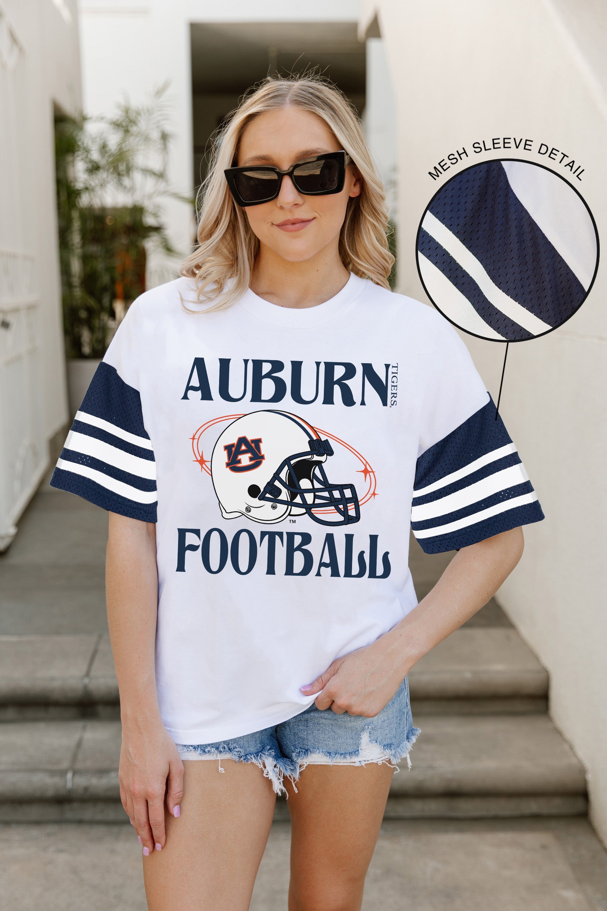 AUBURN TIGERS STARTING LINEUP VINTAGE LOOK SHORT SLEEVE SPORTS STRIPE RAGLAN TEE