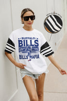 BUFFALO BILLS CROWD PLEASER VINTAGE LOOK SHORT SLEEVE SPORTS STRIPE RAGLAN TEE