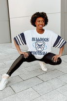 BUTLER BULLDOGS STARTING LINEUP VINTAGE LOOK SHORT SLEEVE SPORTS STRIPE RAGLAN TEE