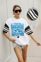 CAROLINA PANTHERS CROWD PLEASER VINTAGE LOOK SHORT SLEEVE SPORTS STRIPE RAGLAN TEE