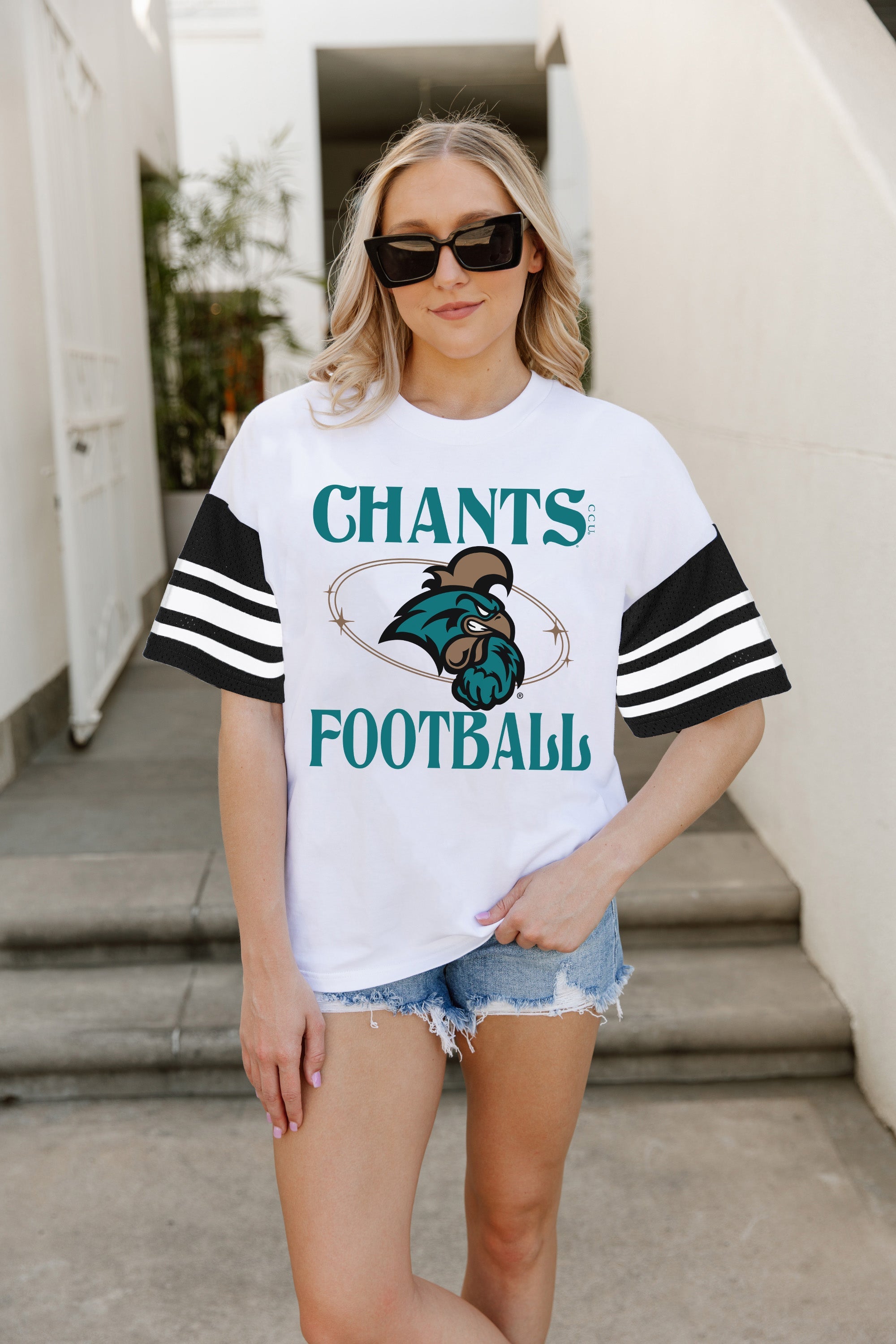 COASTAL CAROLINA CHANTICLEERS STARTING LINEUP VINTAGE LOOK SHORT SLEEVE SPORTS STRIPE RAGLAN TEE