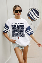 CHICAGO BEARS CROWD PLEASER VINTAGE LOOK SHORT SLEEVE SPORTS STRIPE RAGLAN TEE