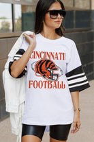 CINCINNATI BENGALS STARTING LINEUP VINTAGE LOOK SHORT SLEEVE SPORTS STRIPE RAGLAN TEE