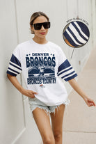 DENVER BRONCOS CROWD PLEASER VINTAGE LOOK SHORT SLEEVE SPORTS STRIPE RAGLAN TEE