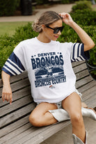 DENVER BRONCOS CROWD PLEASER VINTAGE LOOK SHORT SLEEVE SPORTS STRIPE RAGLAN TEE