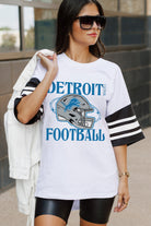 DETROIT LIONS STARTING LINEUP VINTAGE LOOK SHORT SLEEVE SPORTS STRIPE RAGLAN TEE