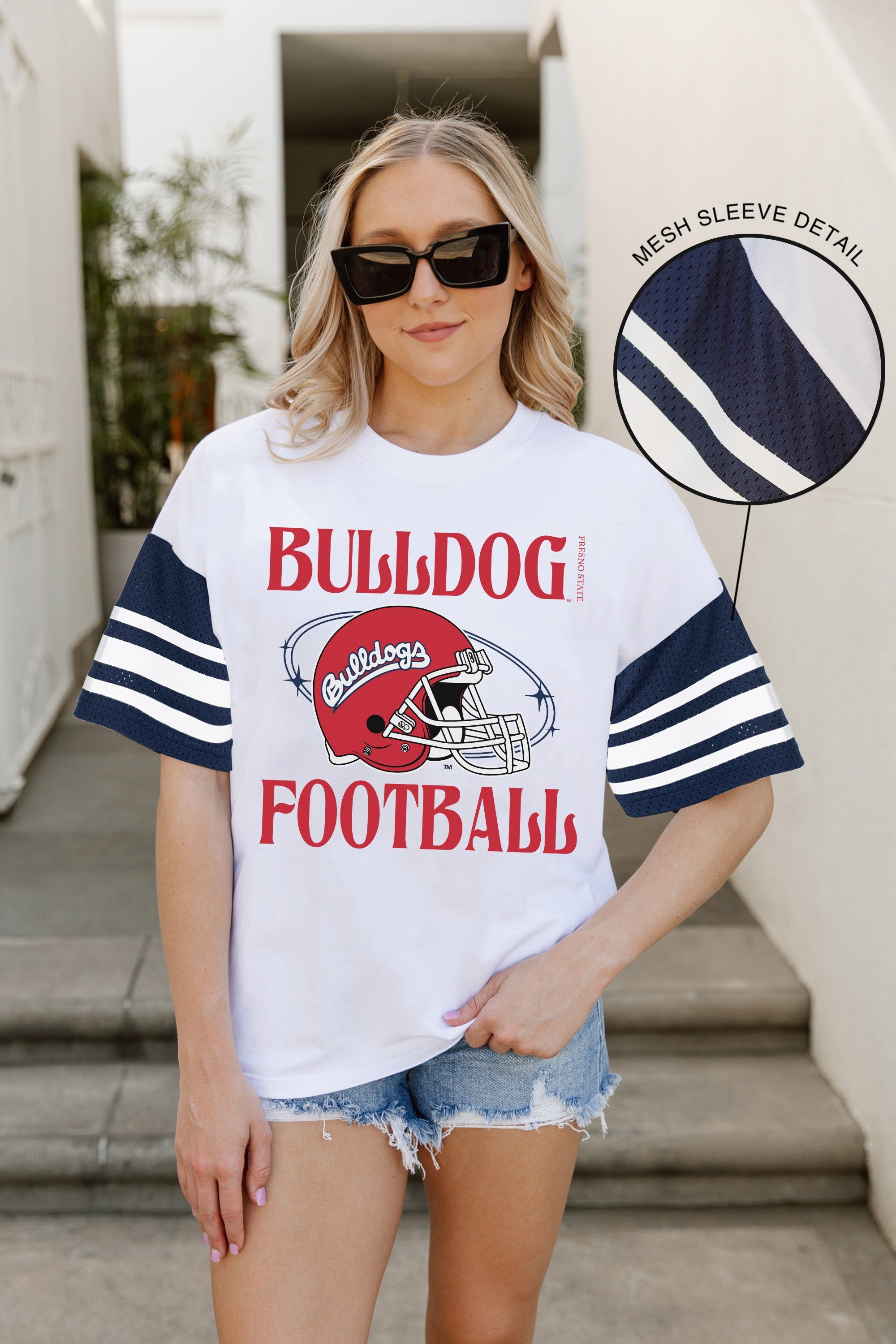 FRESNO STATE BULLDOGS STARTING LINEUP VINTAGE LOOK SHORT SLEEVE SPORTS STRIPE RAGLAN TEE