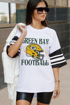 GREEN BAY PACKERS STARTING LINEUP VINTAGE LOOK SHORT SLEEVE SPORTS STRIPE RAGLAN TEE