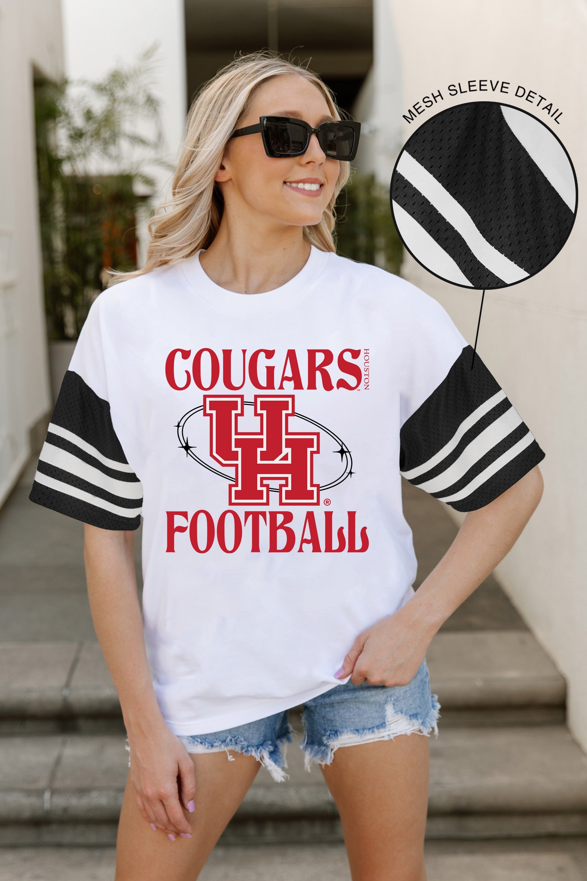 HOUSTON COUGARS STARTING LINEUP VINTAGE LOOK SHORT SLEEVE SPORTS STRIPE RAGLAN TEE