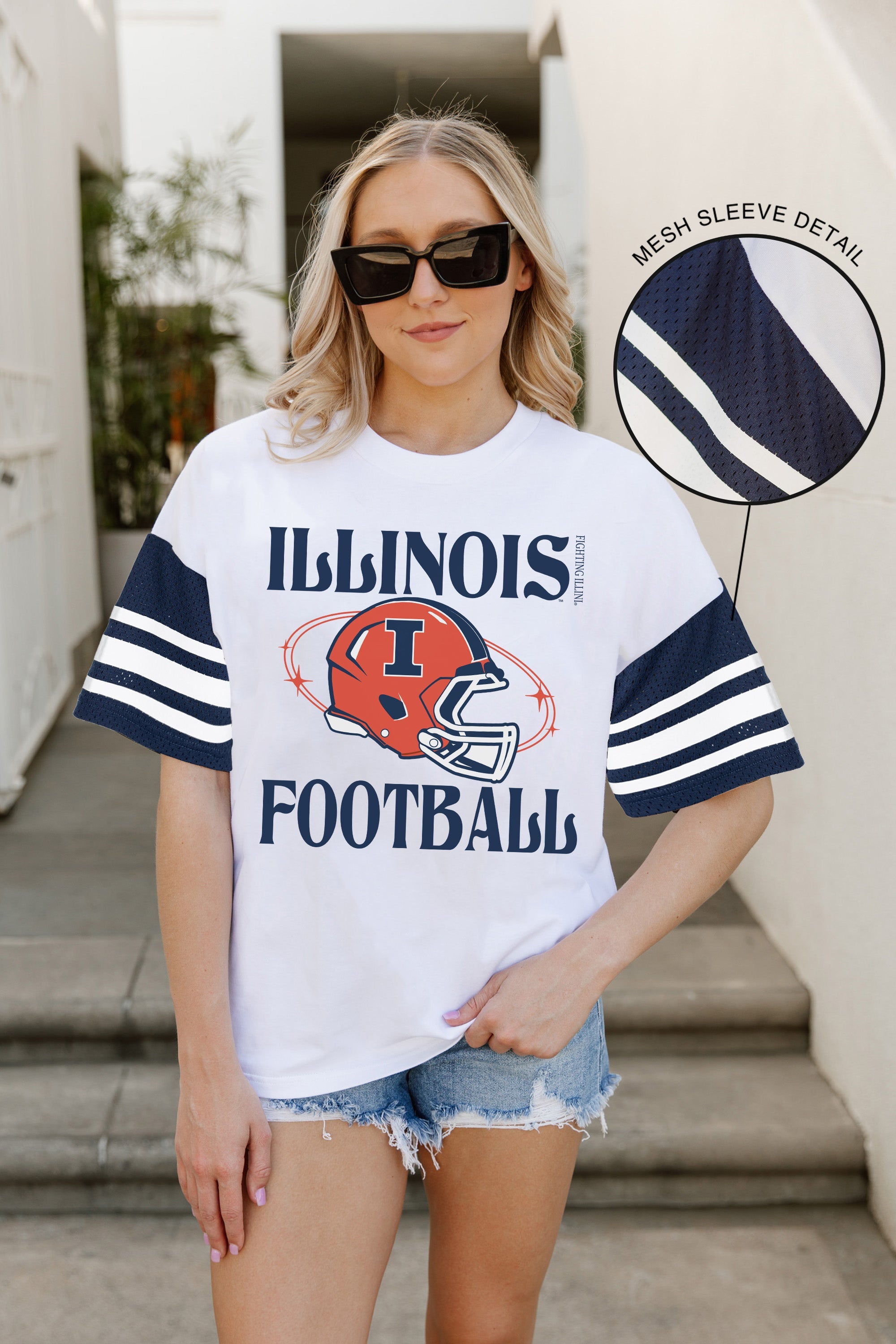 ILLINOIS FIGHTING ILLINI STARTING LINEUP VINTAGE LOOK SHORT SLEEVE SPORTS STRIPE RAGLAN TEE