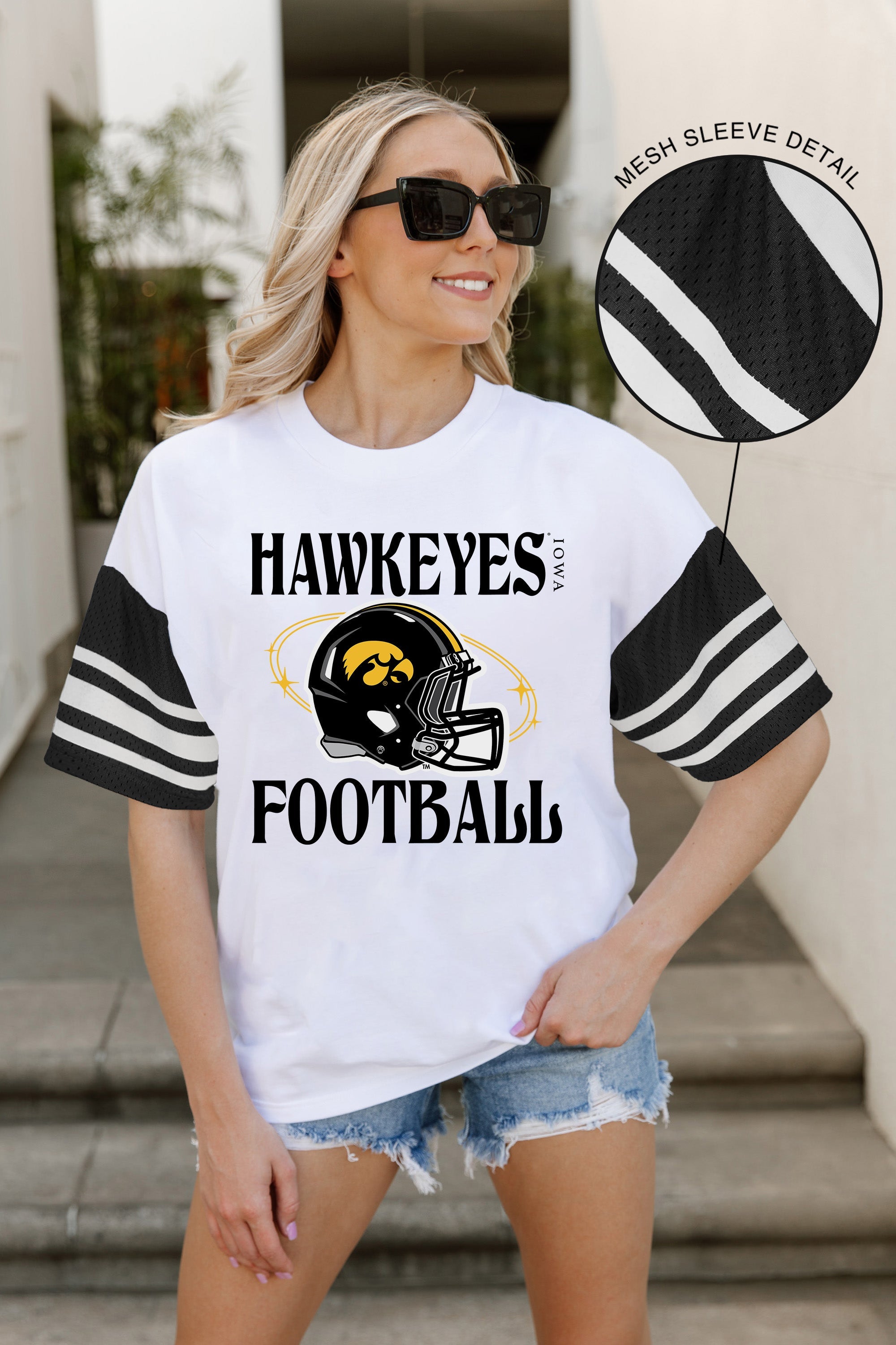 IOWA HAWKEYES STARTING LINEUP VINTAGE LOOK SHORT SLEEVE SPORTS STRIPE RAGLAN TEE