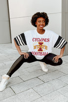 IOWA STATE CYCLONES STARTING LINEUP VINTAGE LOOK SHORT SLEEVE SPORTS STRIPE RAGLAN TEE