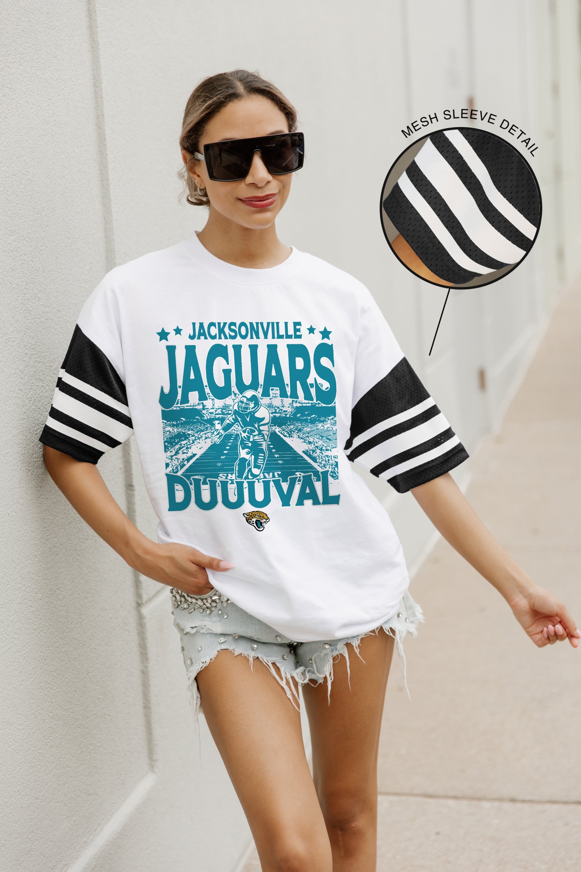 JACKSONVILLE JAGUARS CROWD PLEASER VINTAGE LOOK SHORT SLEEVE SPORTS STRIPE RAGLAN TEE