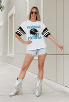 JACKSONVILLE JAGUARS STARTING LINEUP VINTAGE LOOK SHORT SLEEVE SPORTS STRIPE RAGLAN TEE