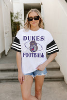 JAMES MADISON DUKES STARTING LINEUP VINTAGE LOOK SHORT SLEEVE SPORTS STRIPE RAGLAN TEE