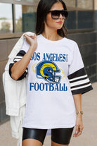 LOS ANGELES RAMS STARTING LINEUP VINTAGE LOOK SHORT SLEEVE SPORTS STRIPE RAGLAN TEE