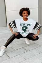 MICHIGAN STATE SPARTANS STARTING LINEUP VINTAGE LOOK SHORT SLEEVE SPORTS STRIPE RAGLAN TEE