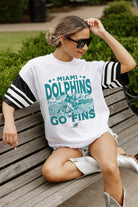 MIAMI DOLPHINS CROWD PLEASER VINTAGE LOOK SHORT SLEEVE SPORTS STRIPE RAGLAN TEE