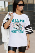 MIAMI DOLPHINS STARTING LINEUP VINTAGE LOOK SHORT SLEEVE SPORTS STRIPE RAGLAN TEE