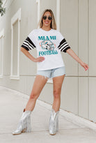 MIAMI DOLPHINS STARTING LINEUP VINTAGE LOOK SHORT SLEEVE SPORTS STRIPE RAGLAN TEE