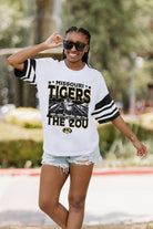 MISSOURI TIGERS CROWD PLEASER VINTAGE LOOK SHORT SLEEVE SPORTS STRIPE RAGLAN TEE