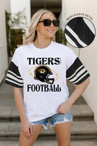 MISSOURI TIGERS STARTING LINEUP VINTAGE LOOK SHORT SLEEVE SPORTS STRIPE RAGLAN TEE