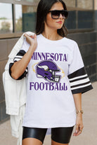 MINNESOTA VIKINGS STARTING LINEUP VINTAGE LOOK SHORT SLEEVE SPORTS STRIPE RAGLAN TEE