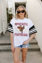 MINNESOTA GOLDEN GOPHERS STARTING LINEUP VINTAGE LOOK SHORT SLEEVE SPORTS STRIPE RAGLAN TEE