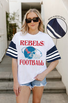 OLE MISS REBELS STARTING LINEUP VINTAGE LOOK SHORT SLEEVE SPORTS STRIPE RAGLAN TEE