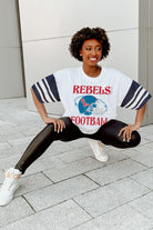 OLE MISS REBELS STARTING LINEUP VINTAGE LOOK SHORT SLEEVE SPORTS STRIPE RAGLAN TEE